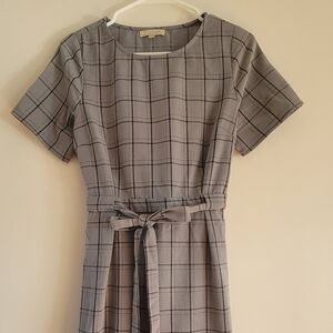 Polagram Gray Plaid Midi Dress